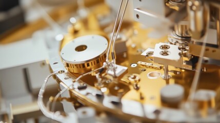 Satellite assembly in an advanced cleanroom. Featuring meticulous work on satellite parts
