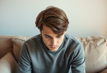 Photorealistic natural light portrait of a bored male person
