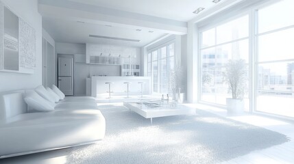 Fototapeta premium Large luxury modern bright interiors Living room mockup illustration 3D rendering image