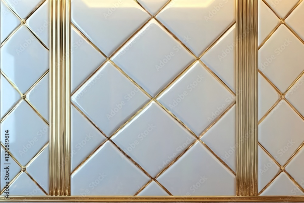 Poster minimalist background with geometric shapes in white and gold, creating geometric patterns and showc