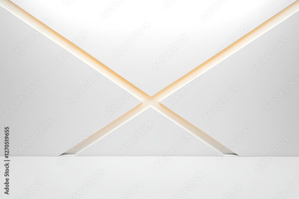 Poster minimalist background with geometric shapes in white and gold, creating geometric patterns and showc