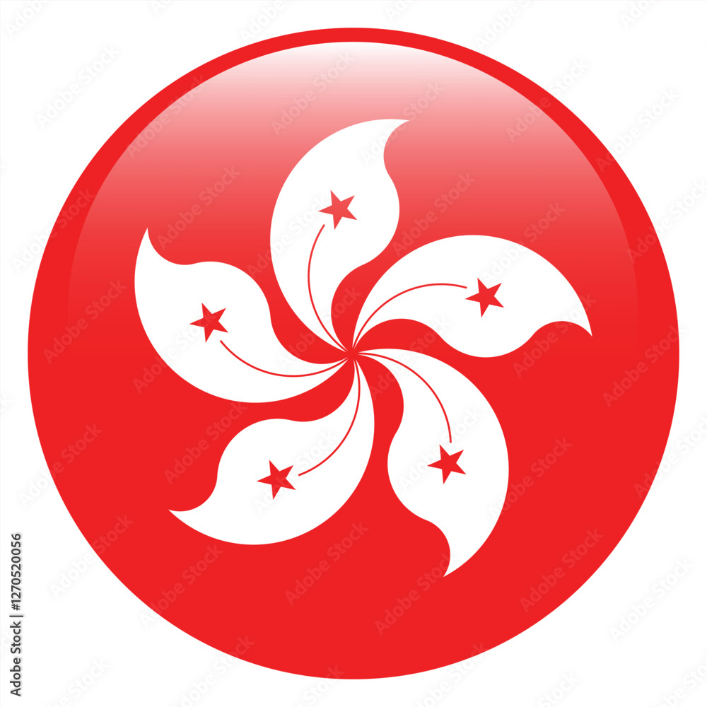 Poster flag of hong kong. hong kong round flag logo icon computer vector illustration design