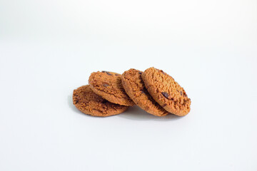 Chocolate chip cookies isolated on white background with clipping path