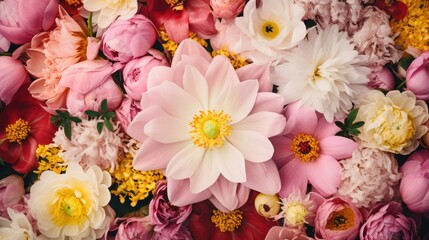 vibrant spring flowers flatlay