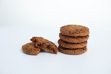 Chocolate chip cookies isolated on white background with clipping path