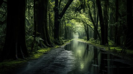 Obraz premium trees swamp road