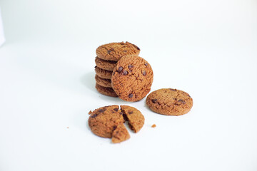 Chocolate chip cookies isolated on white background with clipping path