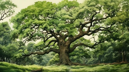 Fototapeta premium majestic oak tree water color