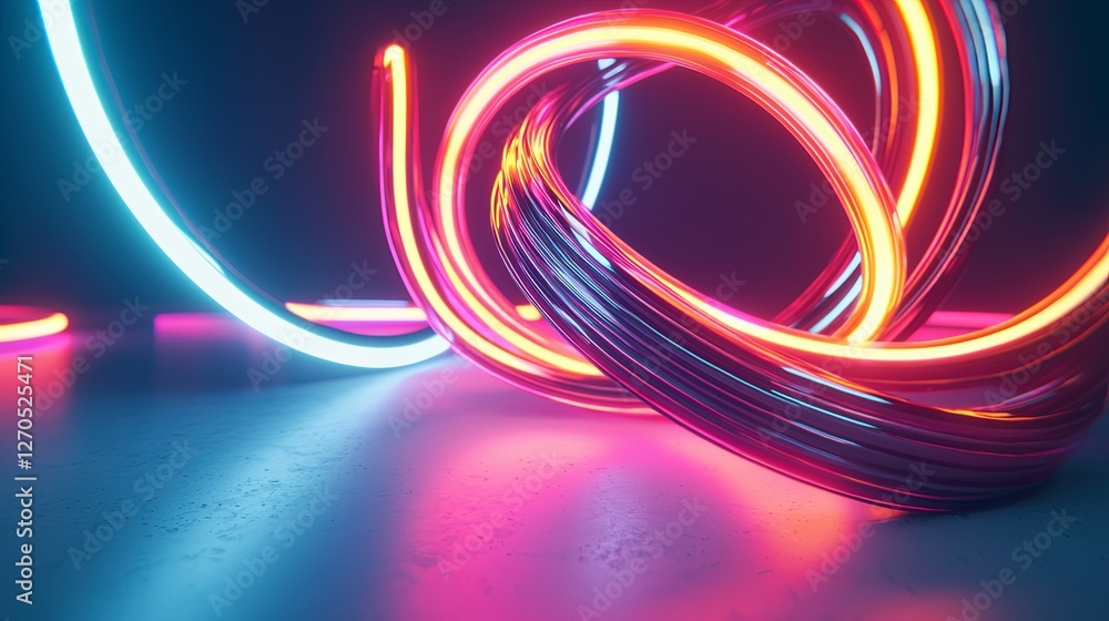 Poster neon light trails twisting in dynamic abstract composition