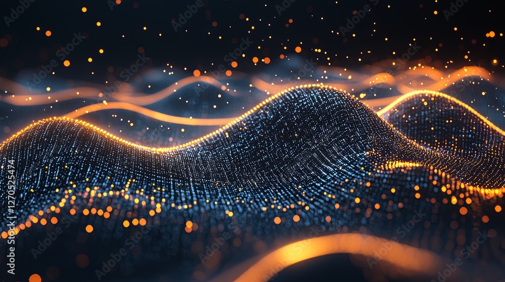 Poster abstract waves of light and color in digital space background