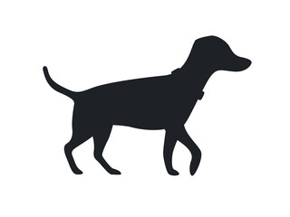 Walking dog black silhouette. Flat Illustration on transparent background
