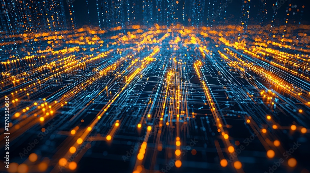 Poster abstract data visualization with glowing particles and lines