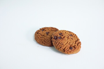 Chocolate chip cookies isolated on white background with clipping path