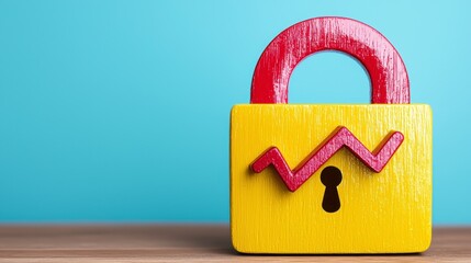 Yellow padlock with red arrow and cybersecurity lock icon with growth graph illustration