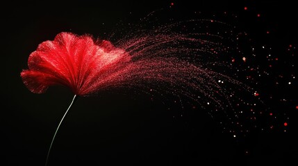 A single red firework with long trailing sparks creating a fan-like shape, perfect for clipart