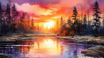 forest pine water color