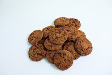 Chocolate chip cookies isolated on white background with clipping path