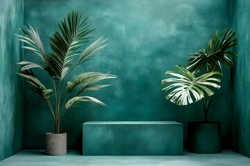 Teal Room Plants Frame Display Platform