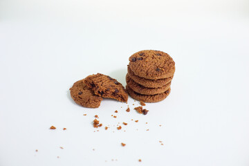Chocolate chip cookies isolated on white background with clipping path