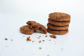 Chocolate chip cookies isolated on white background with clipping path