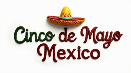 Cinco de Mayo lettering with colorful sombrero decoration on white background. Festive design for Mexican holiday celebration