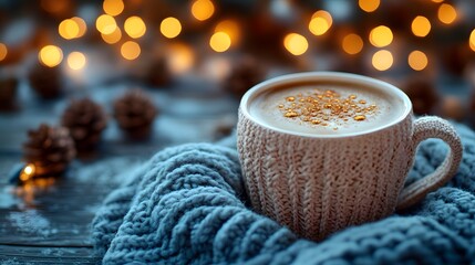 Cozy Cup of Seasonal Latte Decorated With Sparkling Glitter during Festive Holidays