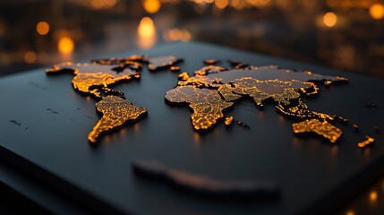 Illuminated World Map: Global Connectivity and Interconnection