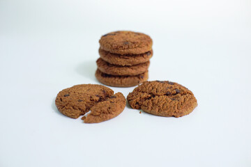 Chocolate chip cookies isolated on white background with clipping path