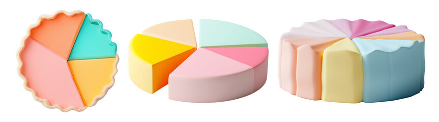 Obraz premium A colorful 3D pie chart designed in the shape of the Pi symbol, symbolizing data visualization and math-themed celebrations on transparent background.