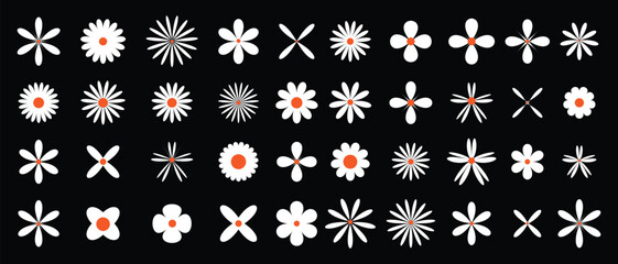 Set of daisy chamomile flower icon, flat style sweet and cute daisy flowers plant collection vector illustration.