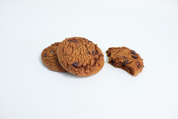 Chocolate chip cookies isolated on white background with clipping path