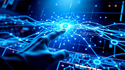 Engineer manager hand using tablet, Automation of business or robotic process RPA technology, AI technology humanoid robot touch screen UI