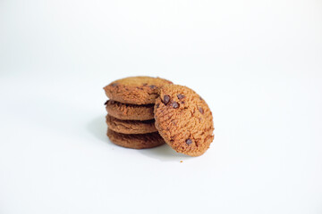 Chocolate chip cookies isolated on white background with clipping path