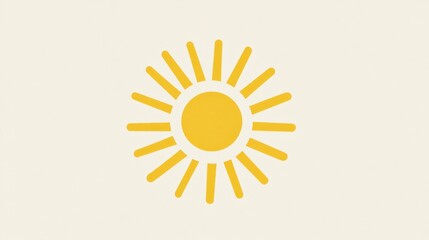 Yellow sun icon on beige background, summer, bright, design element