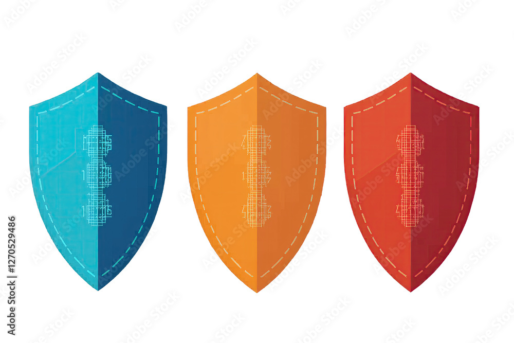 Poster data security idea. colorful digital shields representing cybersecurity and protection concepts.