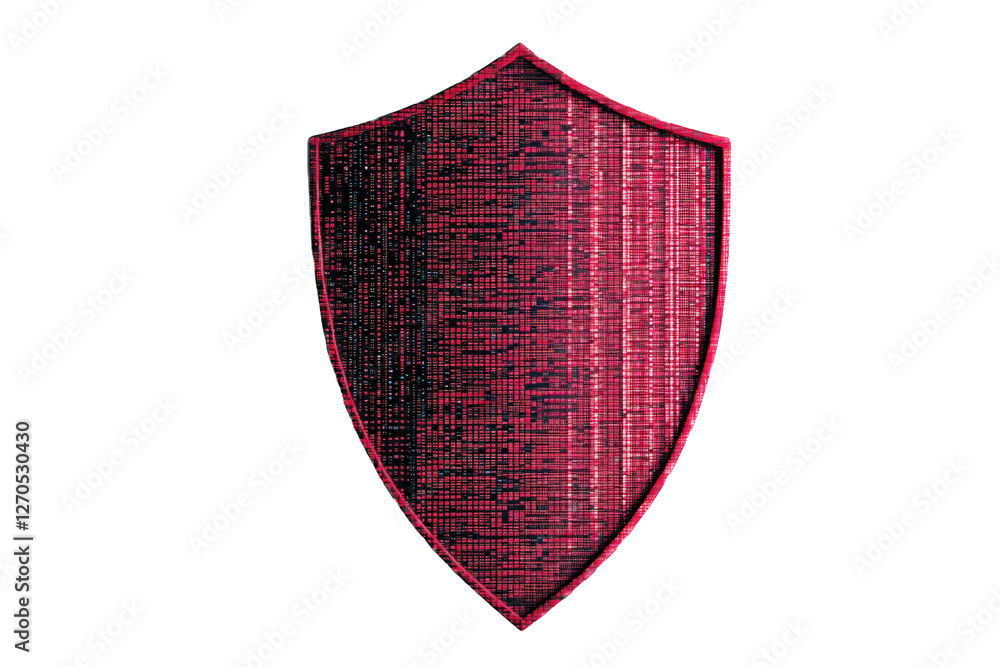 Poster data security idea. stylized red shield with a textured design for branding and protection themes.