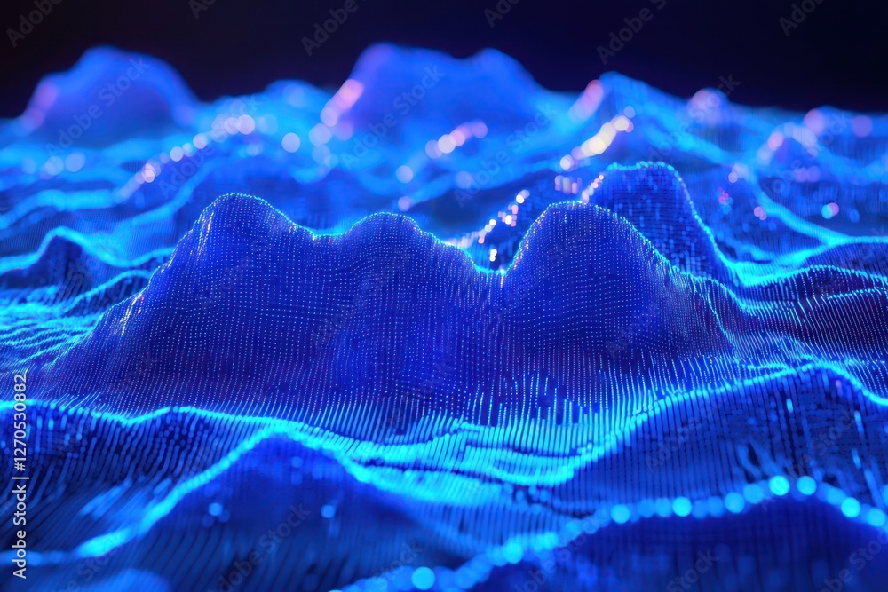 Poster high-tech digital terrain illuminated with structured cybernetic pathways, visualizing ai intelligen