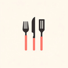 Stylish kitchen utensils including fork, knife, and spatula.