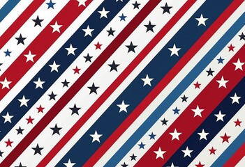 Fototapeta premium Red, White, and Blue Patriotic Pattern: Seamless Vertical Stripes with Stars, American Flag Style, Perfect for Fabric Design, Backgrounds, and Creative Projects with Clean Aesthetics.