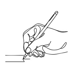 A continuous line drawing illustration of a hand writing
