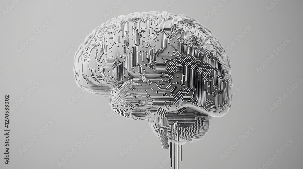 Poster futuristic brain design with circuit patterns and technology elements