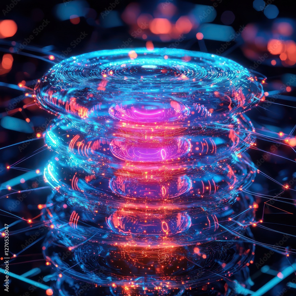 Poster luminous neural matrix shaping intelligent structures , futuristic virtual data framework visualized