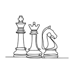 A continuous line drawing illustration of chess pieces