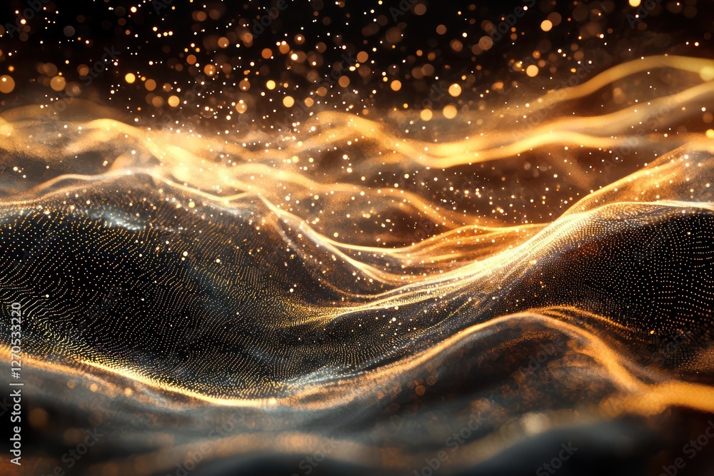 Poster virtual rhythm flowing with luminous sound waves, forming intricate abstract motion-driven patterns.
