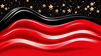 Red black wavy design, starry night background, holiday backdrop