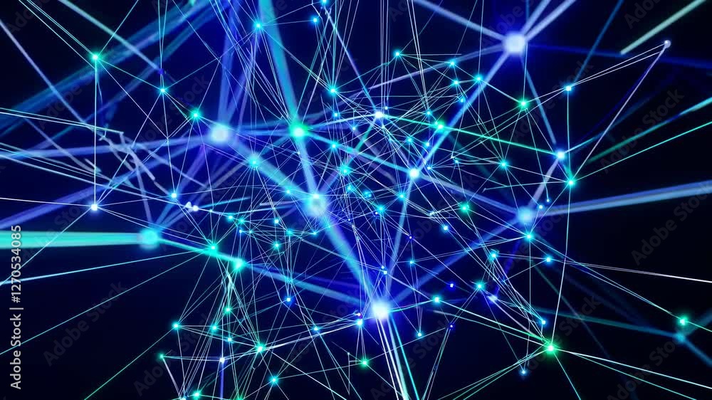 Poster dynamic video of interconnected glowing lines and nodes, creating a futuristic network. the camera a