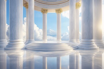 Fototapeta premium Majestic columns in the sky ethereal temple digital artwork dreamy atmosphere wide angle