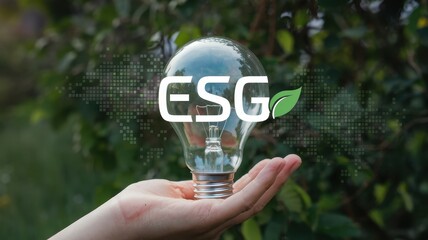 Hand holding lightbulb representing environmental social and governance issues