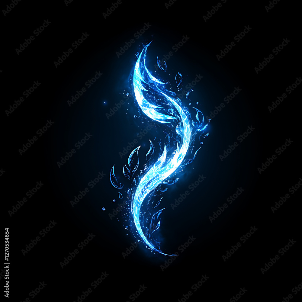 Poster abstract blue energy flowing in swirling fractal patterns of light against a dark background design