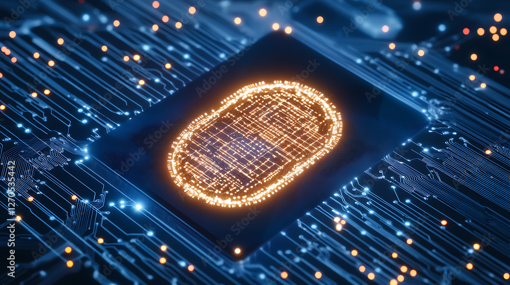 Poster abstract circuit board processor technology innovation with digital fingerprint security